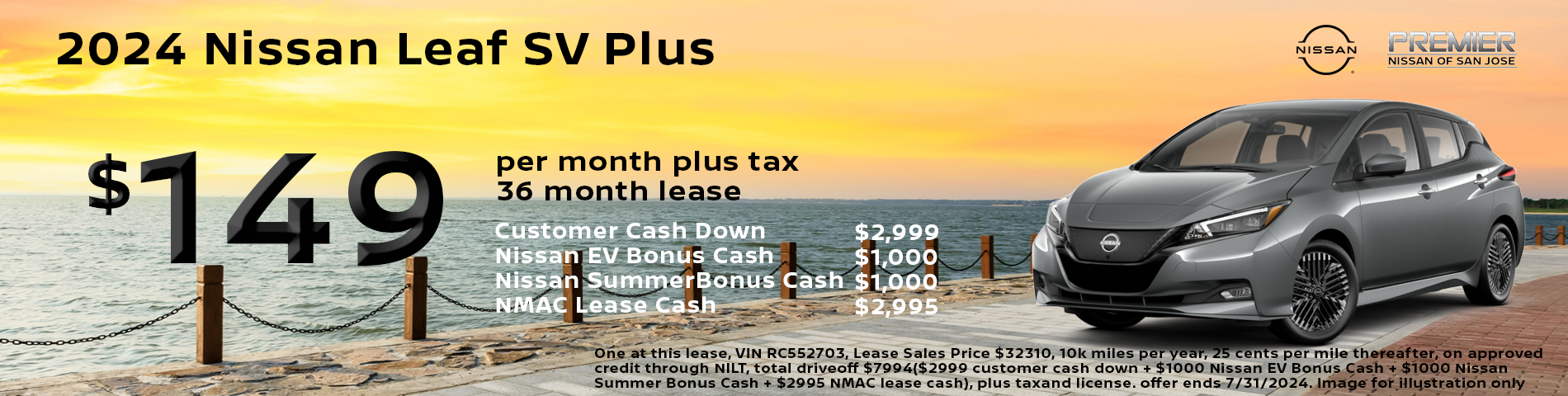 2024 Nissan Leaf SV Plus for $149 per month